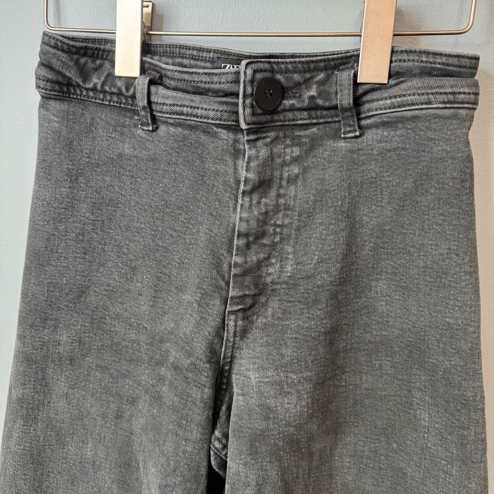 ZARA The Marine Straight Hi Rise Wide Leg Raw Hem Jeans Faded Black. Women’s 4 - Picture 4 of 12